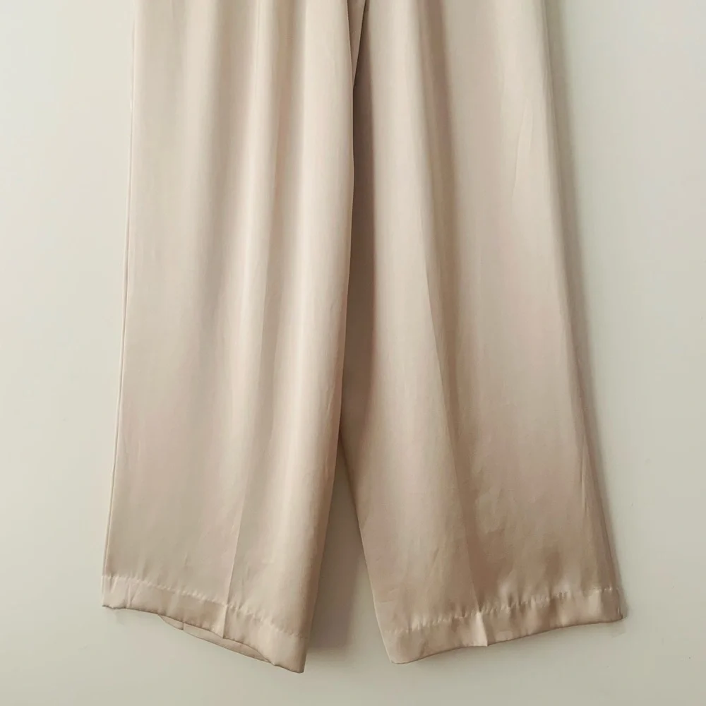 Express High Rise Wide-Leg Pants with Tie Waist Women Size M Beige Quiet Luxury - Picture 9 of 12